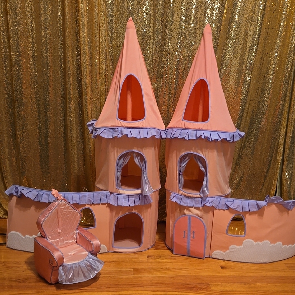 Pink & Lavender Pop Up Collapsible Doll Castle with Throne And Fairy Pincess